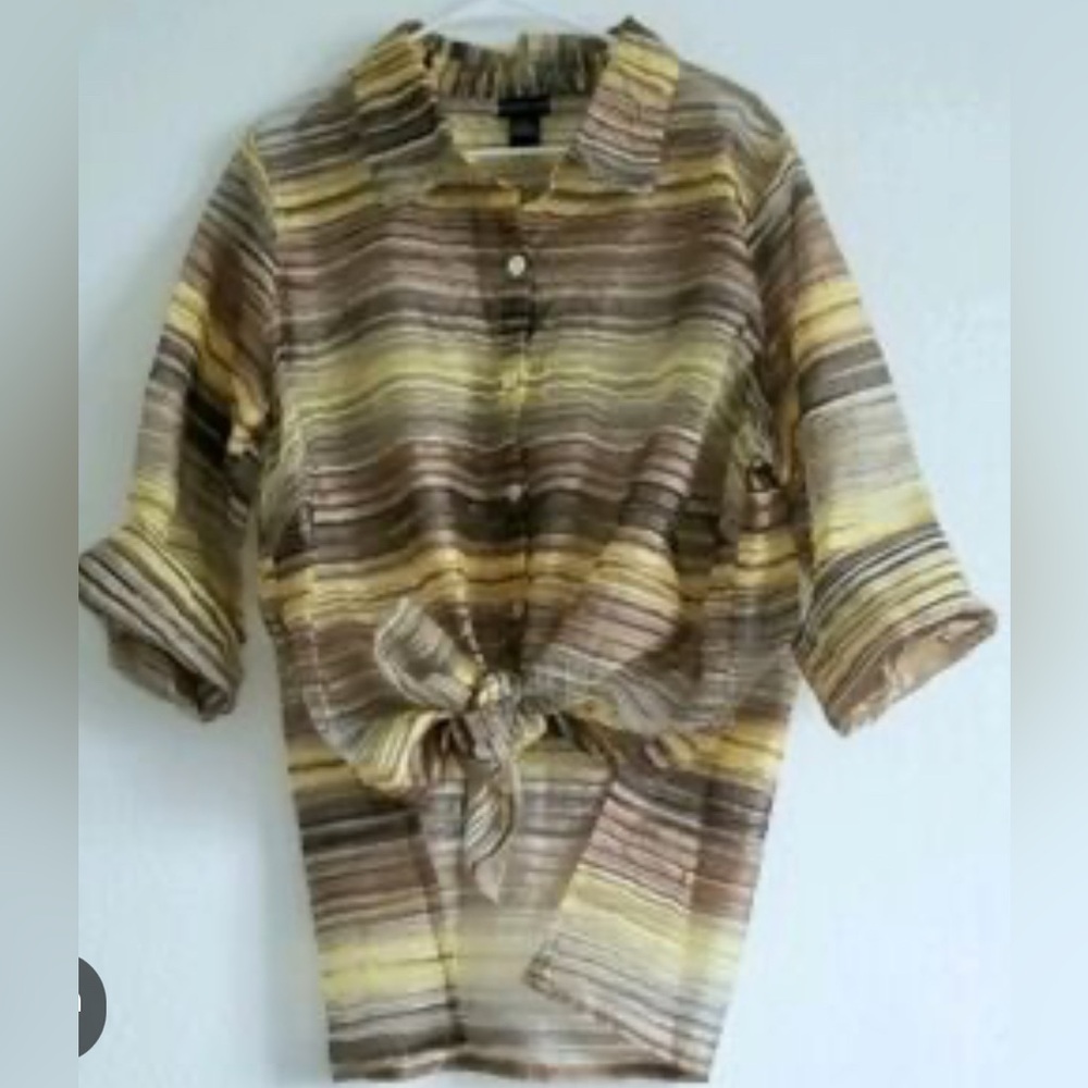 Citiknits Gauzy Tunic Blouse/Top XL Button Up Lightweight Travel Business Casual - Picture 2 of 12